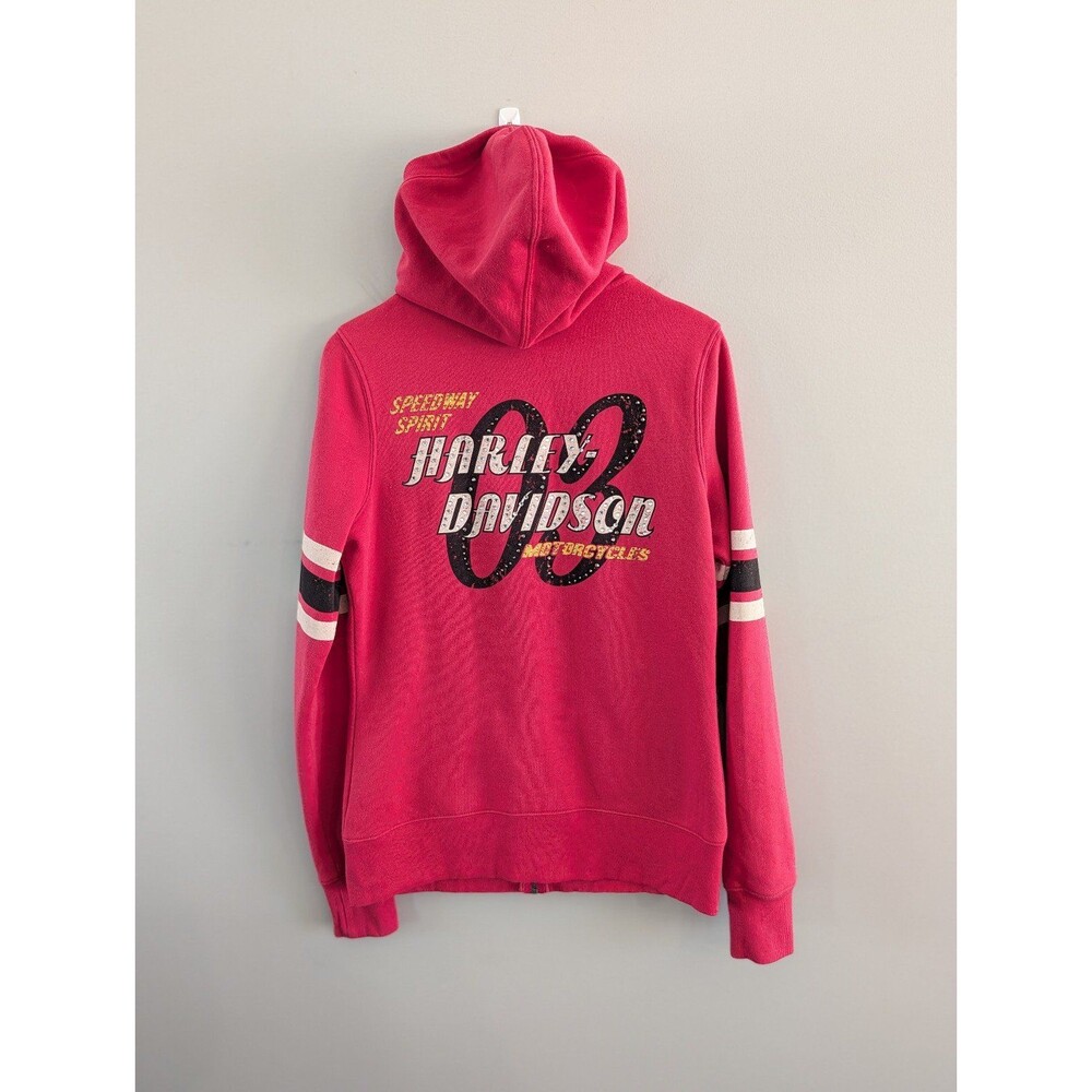 Harley Davidson Hoodie Full Zip Pink Speedway Spirit Racing 03 Rhinestones MED